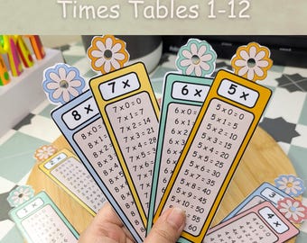 Multiplication bookmarks 1-12, Times tables bookmark, Times tables flashcards, Kindergarten math printable material, Math learning resources
