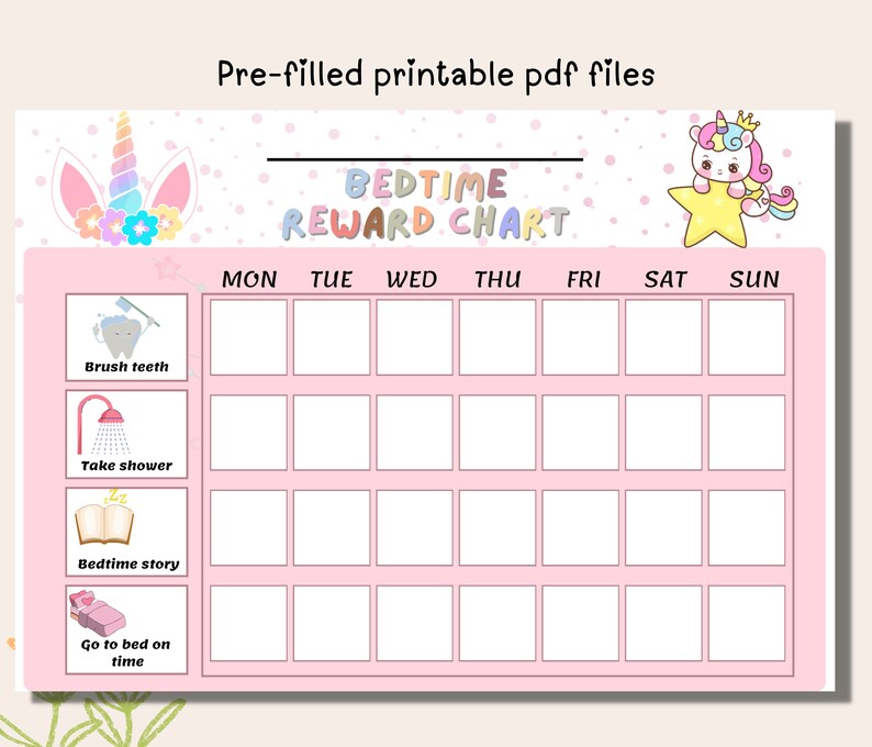 Bedtime Reward Chart for Kids, Bedtime Routine Chart for Toddler ...