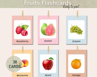 Cartes mémoire de fruits pour enfant, cartes Montessori en 3 parties, cartes de nomenclature, cartes d'apprentissage préscolaire, matériel scolaire à la maison pour cartes de maternelle
