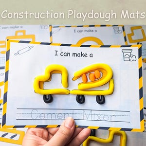 Play dough mats construction, Montessori play doh activity, Kindergarten construction curriculum, Construction preschool theme, Visual cards
