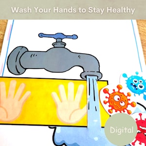 Wash your hands printable activity for toddler, Preschool homeschool busy book page, Hand hygiene downloadable prints, Healthy habits kids.