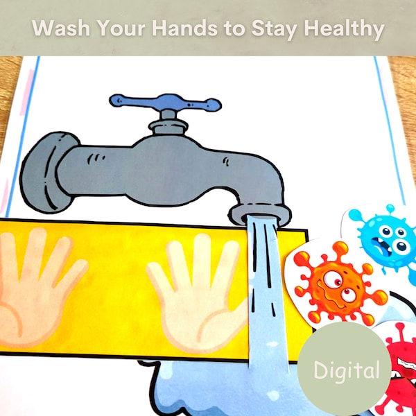 Wash your hands printable activity for toddler, Preschool homeschool busy book page, Hand hygiene downloadable prints, Healthy habits kids.