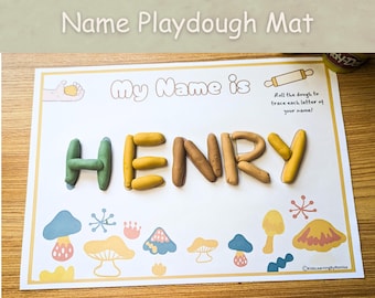 Personalized name play dough mat, Kindergarten name mats, Preschool name spelling, Play doh activity kindergarten preschool fine motor.