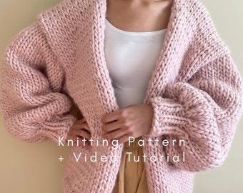 Seamless Front Tie Chunky Cardigan Knitting Pattern PDF with Video Tutorial