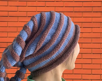 Pointed Beanie Hand Knit Wool Textured Spiral Hat