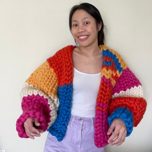 Hand Woven Red Buttie Merino Wool Shrug/Cardigan