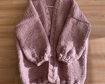 Long Chunky Wool Cardigan, Oversized Hand Knit Sweater
