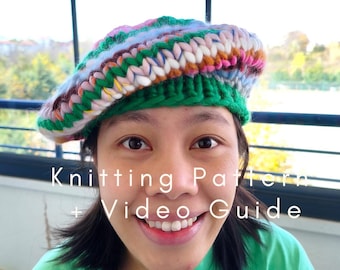 Scrap Yarn Chunky Beret Knitting Pattern PDF with Video Tutorial