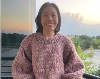 Boxy Chunky Sweater Knitting Pattern, Seamless Beginner Sweater with Video Tutorial