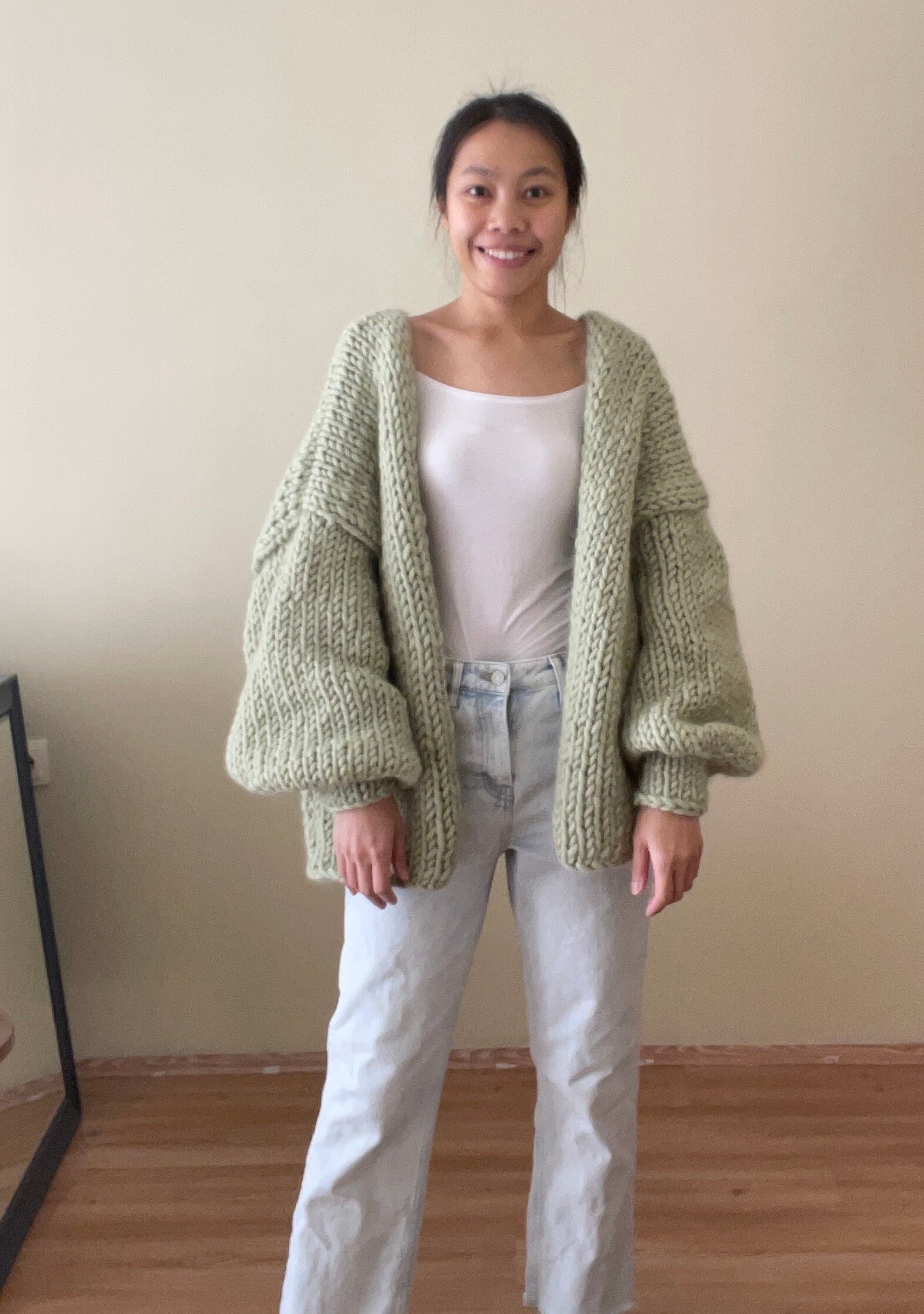 Cardigan In Maglia Grossa Blu, Maglione In Lana Galaxy, Maniche A Palloncino - Italia - Foto 13