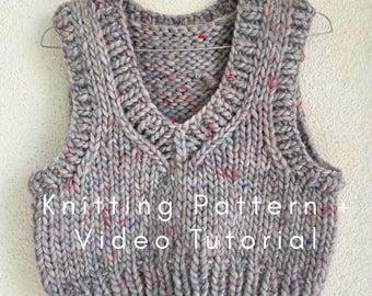 V-Neck Chunky Vest Knitting Pattern with Video Tutorial