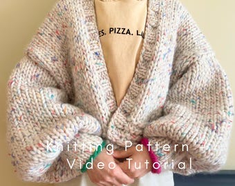 Cropped Balloon Sleeve Seamless Chunky Cardigan Pattern PDF with Video