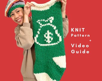 Jumbo Christmas Stocking Knitting Pattern PDF with Video Tutorial