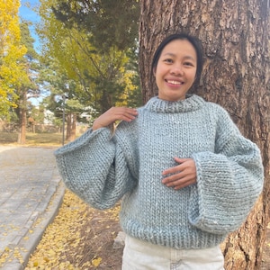 Chunky Knit Wool Jumper: Wide Sleeve Boxy Pullover