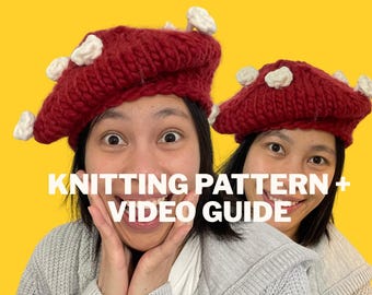 Mushroom Beret Chunky Knitting Pattern PDF with Video