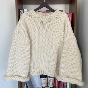 Chunky Wool Sweater, Customized Knitted Jumper, Wide Sleeve Pullover, Wool Slipover for Fall