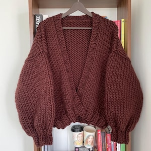 Oversized Chunky Cardigan,  Customized Knit Sweater, Handmade Thick Wool Cardigan, Chocolate Brown Autumn Jacket, Christmas Gift for her