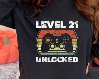 Level 21 Unlocked Funny Gamer 21st Birthday Design Video Game Humor PNG SVG Digital Download