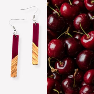 Long Wood and resin earrings - drop earrings - pick your color