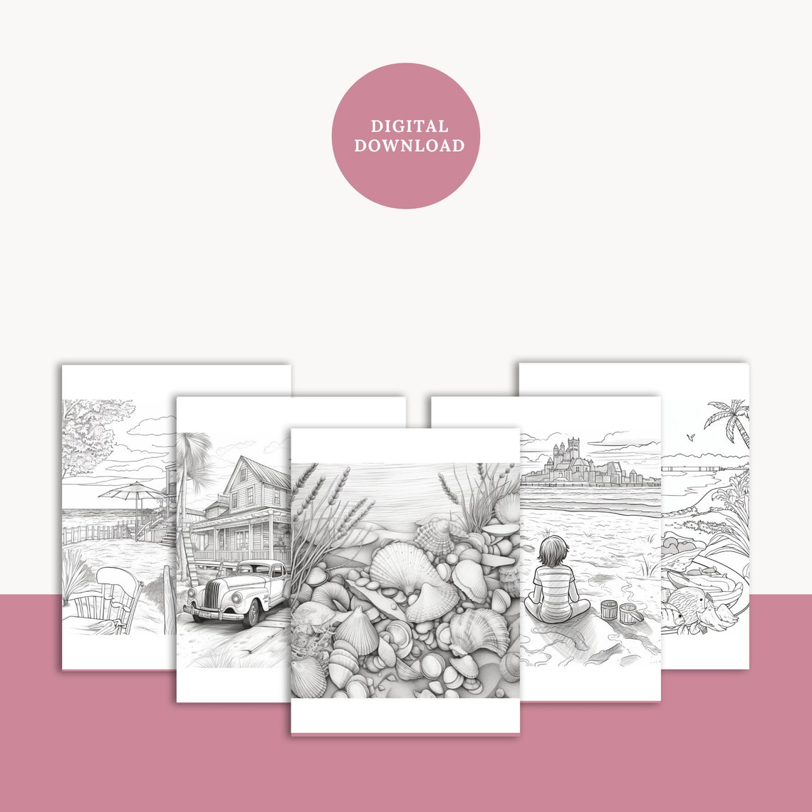 10 Beach Coloring Pages for Kids and Adults,summer Mood,summer