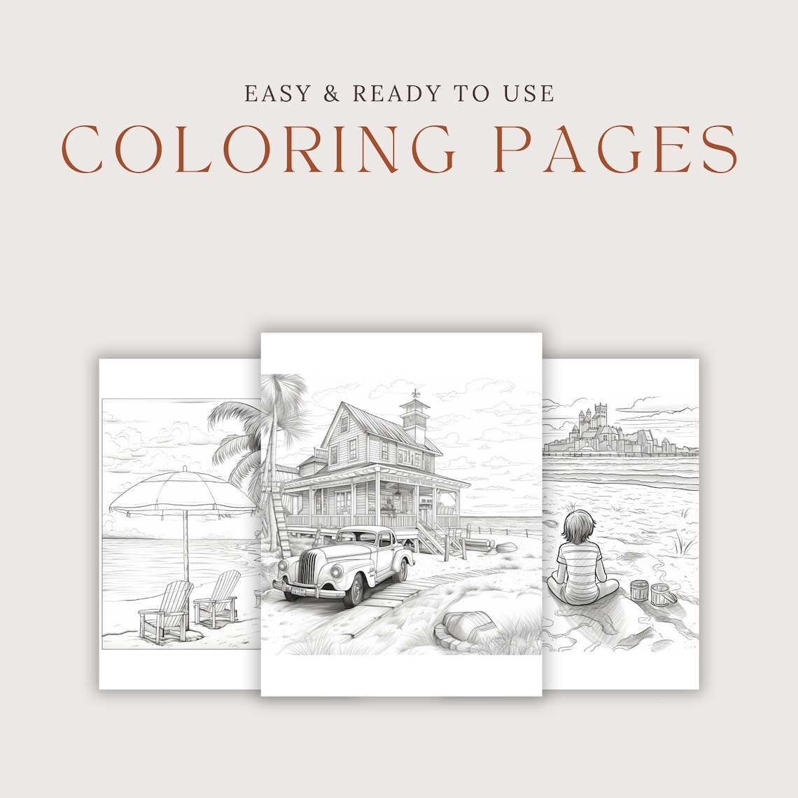 10 Beach Coloring Pages for Kids and Adults,summer Mood,summer
