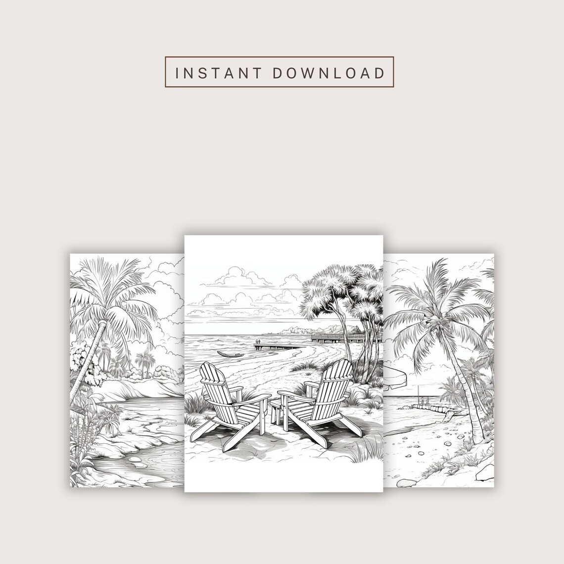 10 Beach Coloring Pages for Kids and Adults,summer Mood,summer