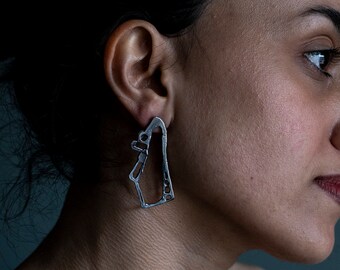 Handcrafted Silver Earrings , Unique Wearable Art, statement pieces