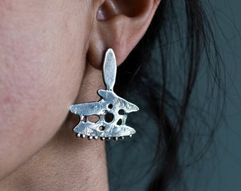 Handcrafted Silver Earrings , Unique Wearable Art, statement pieces