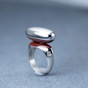 Silver Ring, Enamel Ring, Red Enamel Ring, Minimalist Ring, Balanced Ring, Unique Design, Statement Ring, Gift for Her image 5