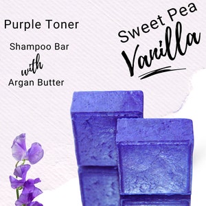 Shampoo Bar - Purple Brightening for Blonde and Grey Hair with Argan Butter and Sweet Pea Essential Oil - Ling Lasting 145 Grams