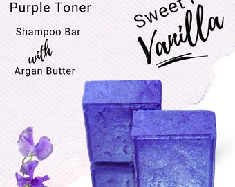 Shampoo Bar - Purple Brightening for Blonde and Grey Hair with Argan Butter and Sweet Pea Essential Oil - Ling Lasting 145 Grams