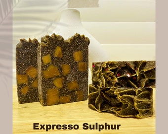 Sulphur and MSM Espresso Tallow Bubble Bar with, Astaxanthin, premium coffee bean essential oil and so much more. 170 g Bar.