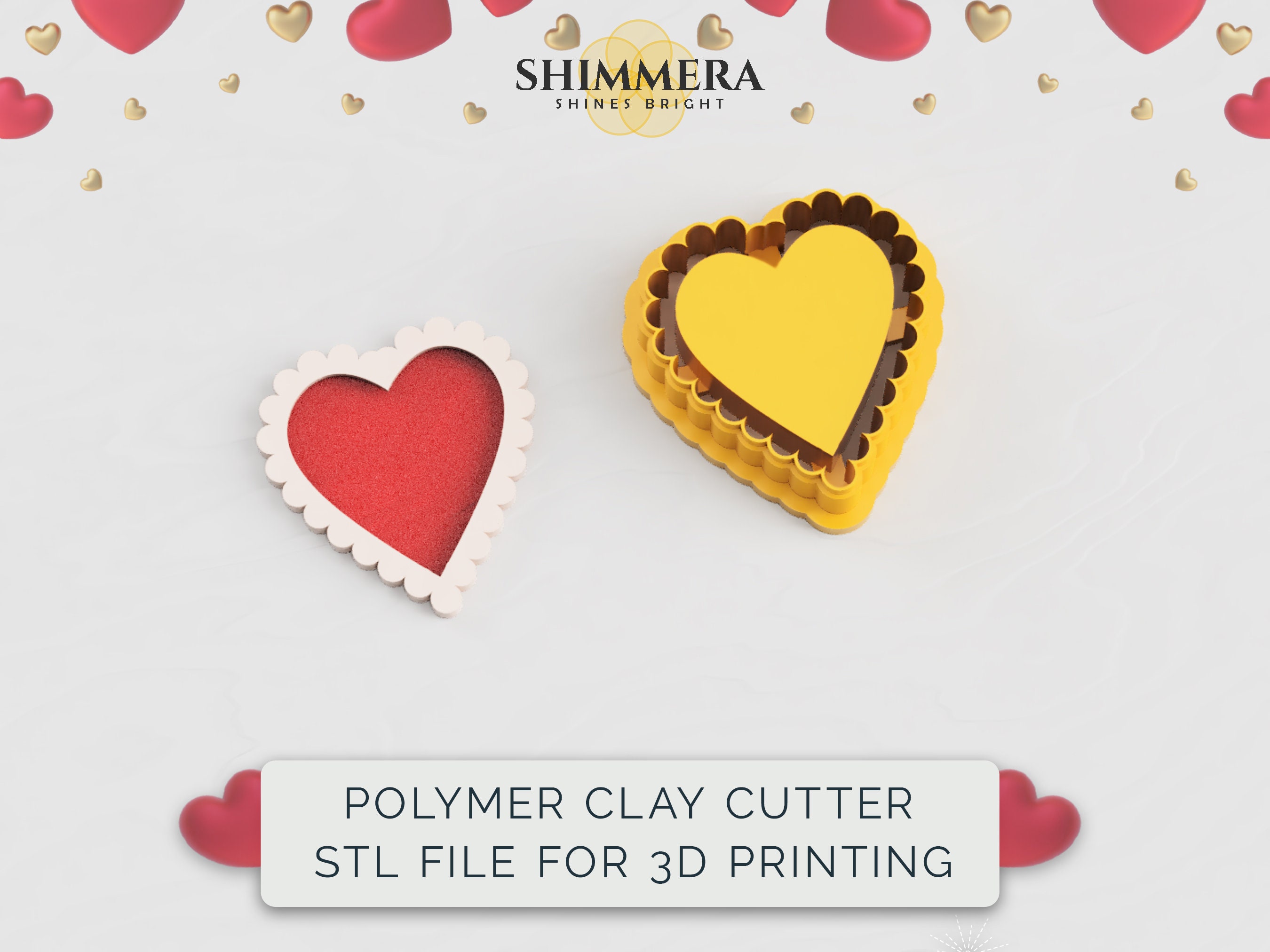 Heart shaped clay cutter, Scalloped Heart clay cutter with line