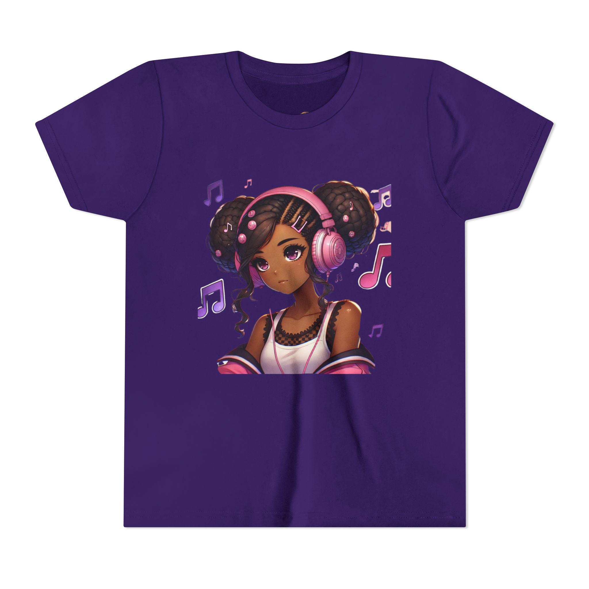 Teenage Black Anime Youth Short Sleeve Tee, Pink Jacket, Music