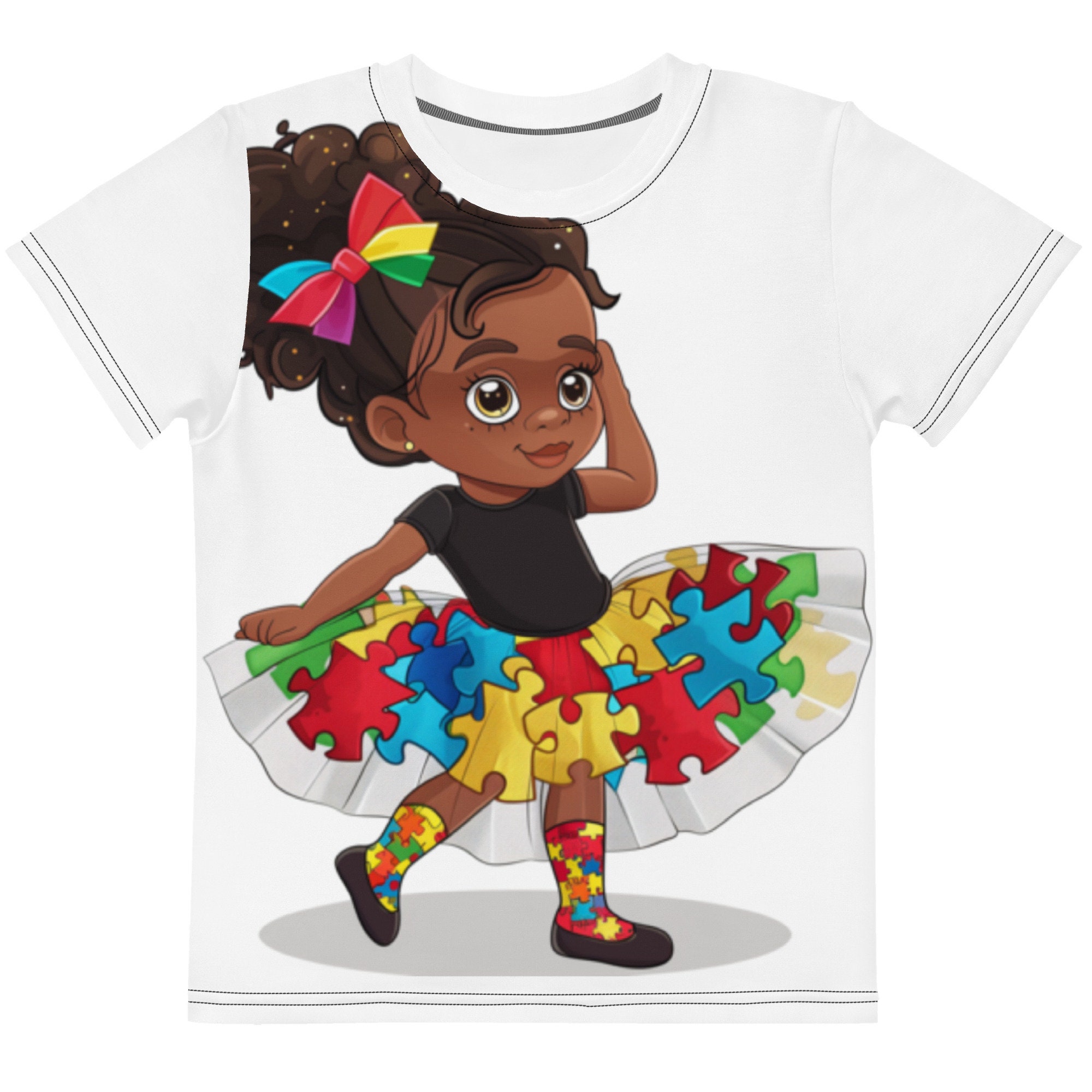 A ballerina with autism awareness tutu Kids crew neck t-shirt