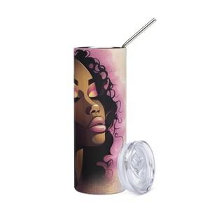 Afo American woman surrounded with pink and gold polka dots Stainless steel tumbler