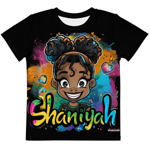 A cartoon girl:named shaniyah Kids crew neck t-shirt