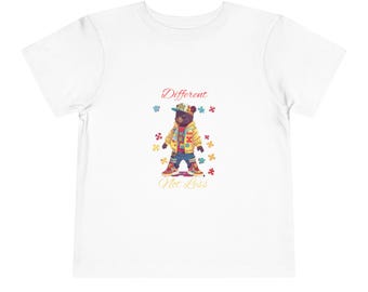 Autism Awareness Toddler Tee, Different Not Less, Bear & Puzzle Design, Multiple Colors, Kids Shirt, Autism Support, Inclusion Tee