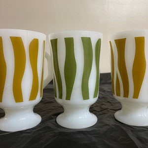 Lot of 3 Vintage Fire King Zebra Stripe Milk Glass 5&quot; Tall Pedestal Coffee Mug Cup