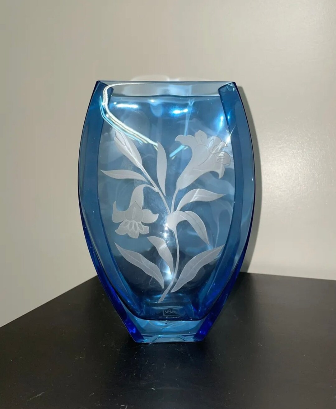 Mikasa Blue Crystal Vase 'sapphire Lily' Frosted Poland 83/4 X 5 Etsy