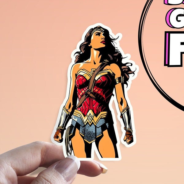 Wonderful Woman Sticker: Gal Gadot Inspired Waterproof Comic Book Sticker - Perfect Decor for Laptops, Kindles, Journals, and Water Bottles