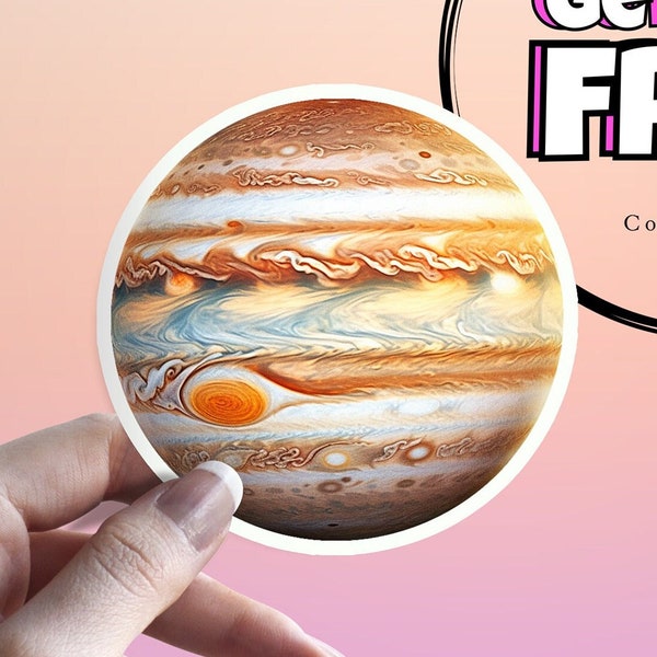 Jupiter Planet Sticker: Great Red Spot Solar System Decor Waterproof Sticker - Perfect Decor for Laptops, Kindle, Journals, and Water Bottle