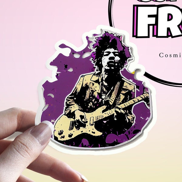 Jimi Hendrix Sticker: Purple Haze Decor, Rock and Roll Hendrix Guitar - 1960s Music Icon Decal - Die-Cut Stickers - Outdoor Waterproof Vinyl