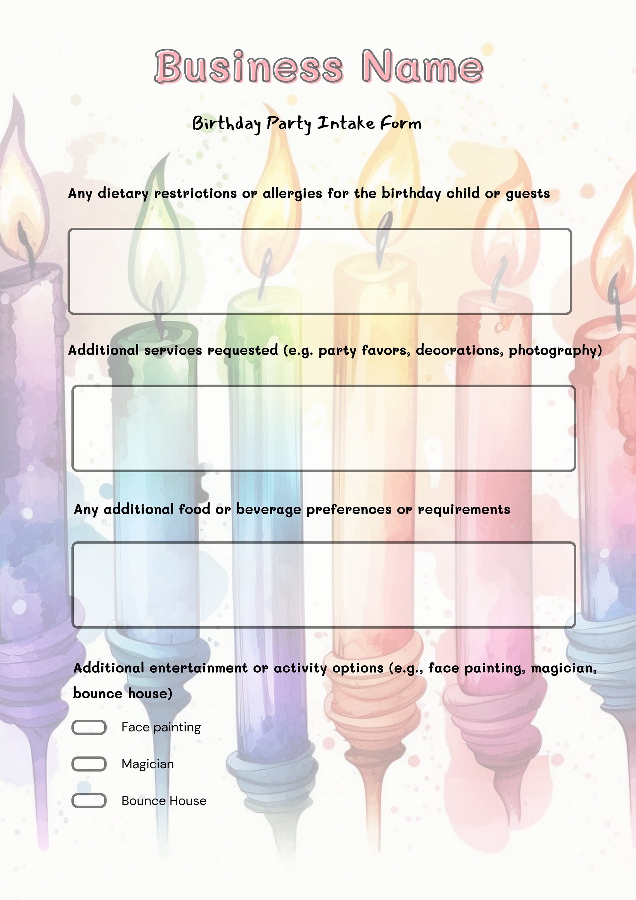 Digital Birthday Party Intake Forms for Small Businesses - Etsy