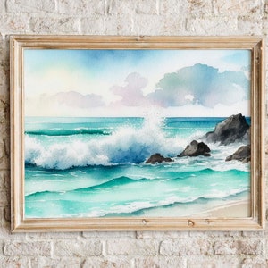Cresting Waves | Seascape Watercolor Painting | Printable Wall Art | Instant Download | Coastal Landscape | American West