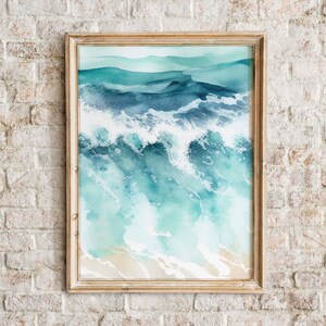 Gentle Ocean Waves | Seascape Watercolor Painting | Printable Wall Art | Instant Download | Coastal Landscape | American West