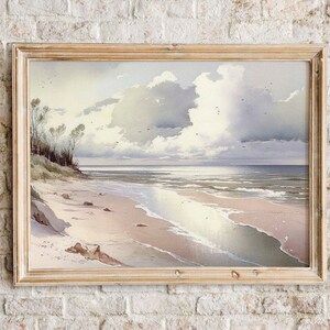 Cloudy Beachscape | Seascape Watercolor Painting | Printable Wall Art | Instant Download | Coastal Landscape | American West