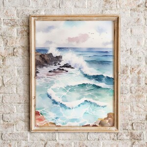 Cliffside Cove | Seascape Watercolor Painting | Printable Wall Art | Instant Download | Coastal Landscape | American West