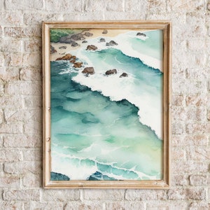 Rolling Waves | Seascape Watercolor Painting | Printable Wall Art | Instant Download | Coastal Landscape | American West
