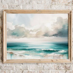 Cloudy Coastal Vista | Seascape Watercolor Painting | Printable Wall Art | Instant Download | Coastal Landscape | American West
